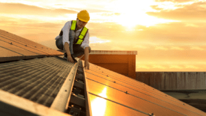 a person working on a solar panel