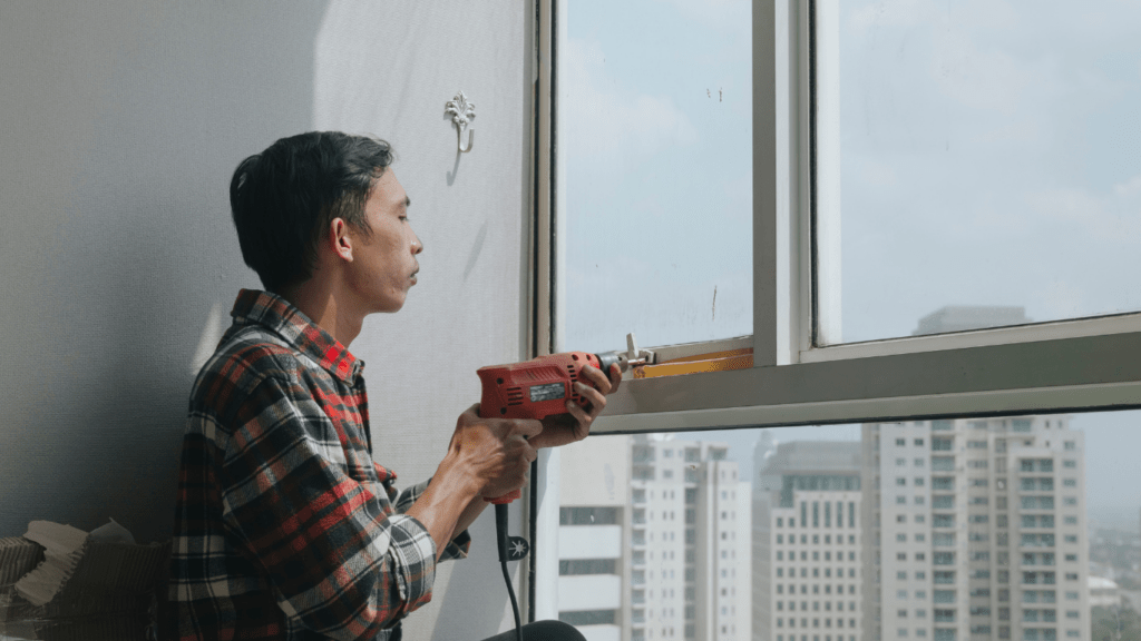 a person working on a window