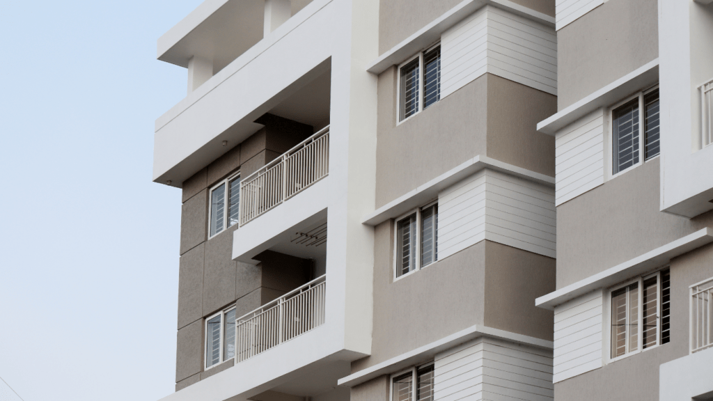 a row of apartment buildings with balconies and balconies